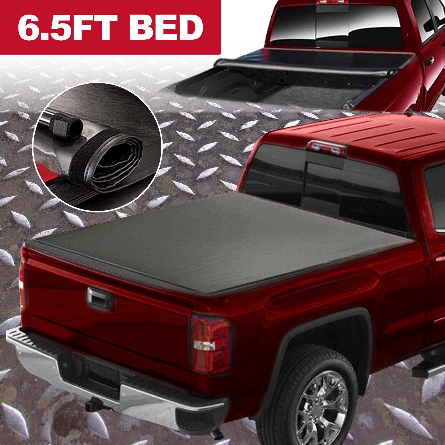 6.5FT Soft Roll-Up Tonneau Cover for 07-13 Silverado/Sierra 1500 2500HD 3500HD