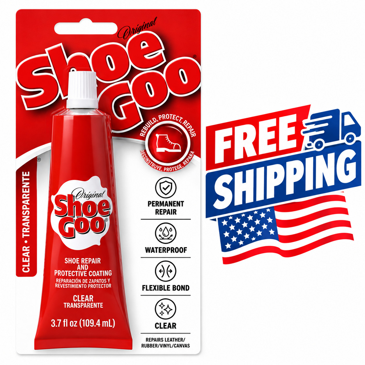 Eclectic Shoe Goo Adhesive Glue, Shoe Repair, Clear, 110010, 3.7 fl. oz.