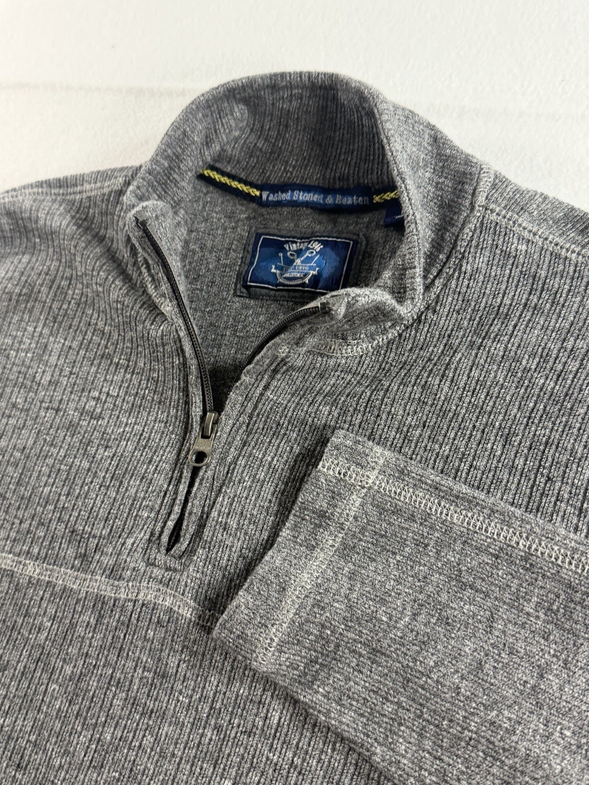 Vintage 1946 Men’s M Gray Ribbed Quarter Zip Pullover Sweater Cotton Blend