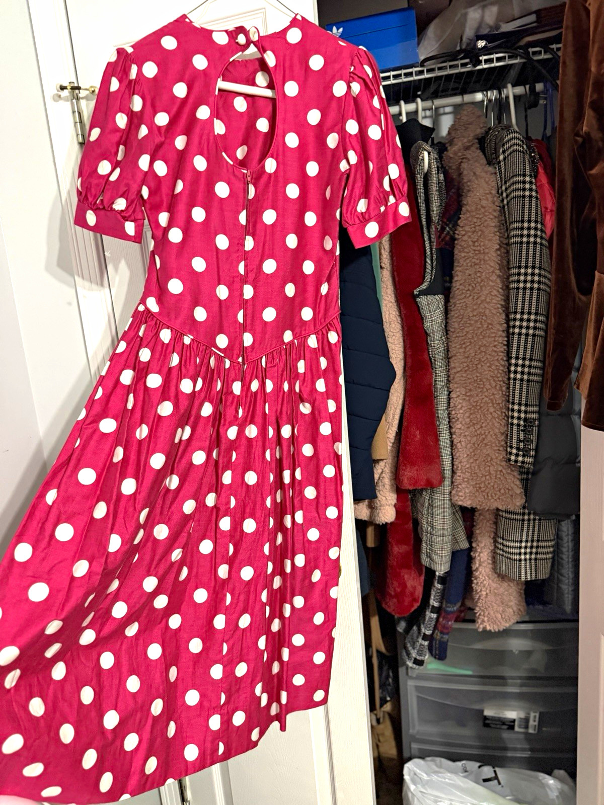 Suzanne Lively Designs Pink/White Polka Dot Pleated Midi Dress 14P Petite Suzanne Lively Designs Pink/White Polka Dot Pleated Midi Dress 14P Petite