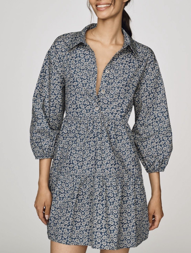 NWT XS Anthropologie Maeve Bettina Blue Paisley Floral Tiered Shirt Dress Pocket