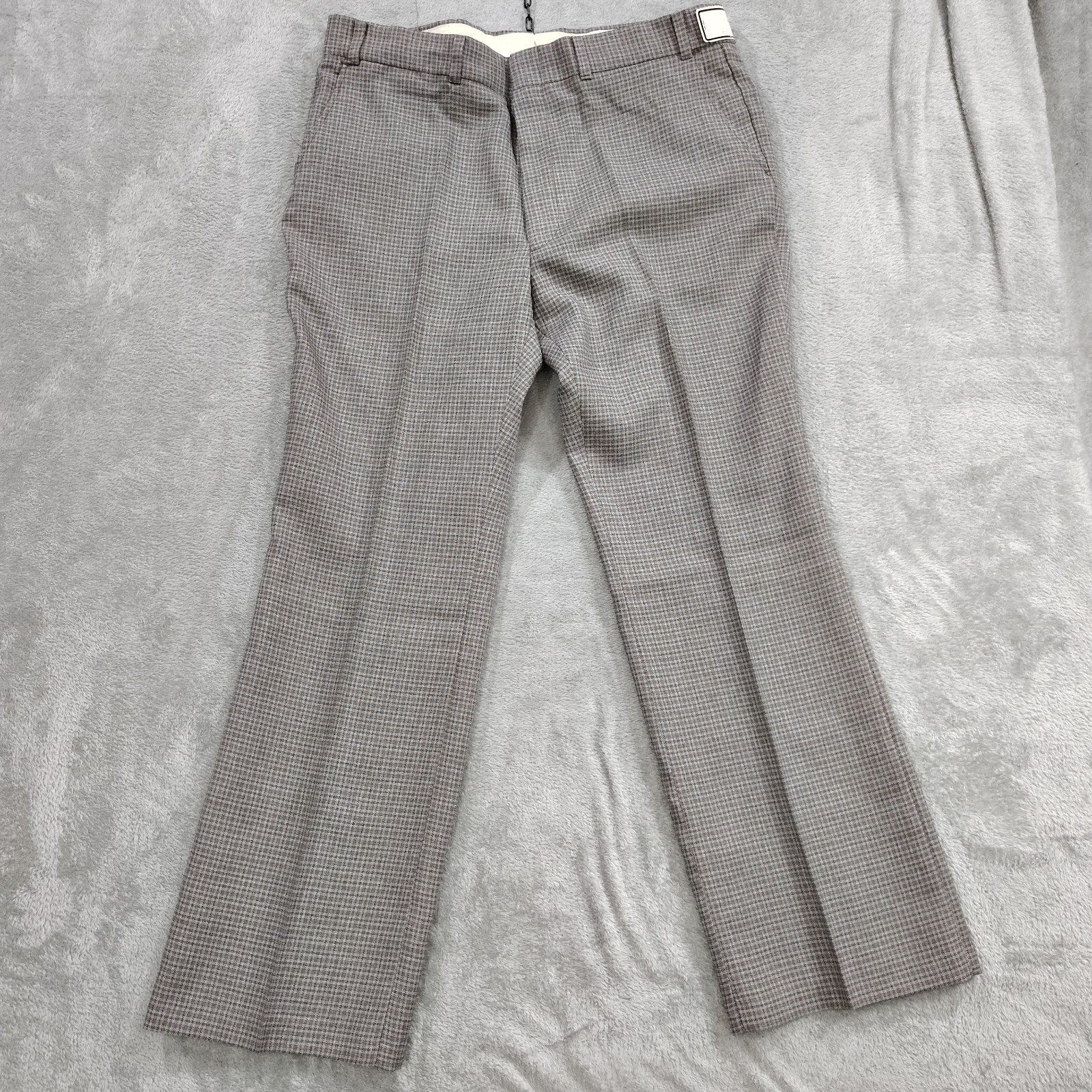 NOS Vtg 60s 70s Pants Flare Leg Polyester Plaid Leisure Suit Hippie Disco 39x32