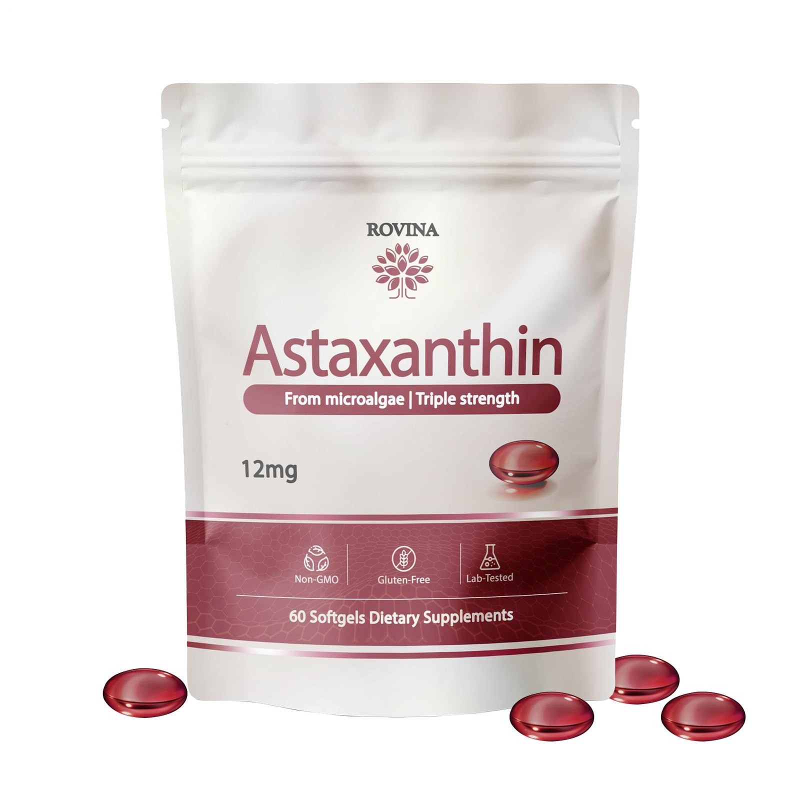 ROVINA Astaxanthin 12mg Softgels, Triple Strength Antioxidant