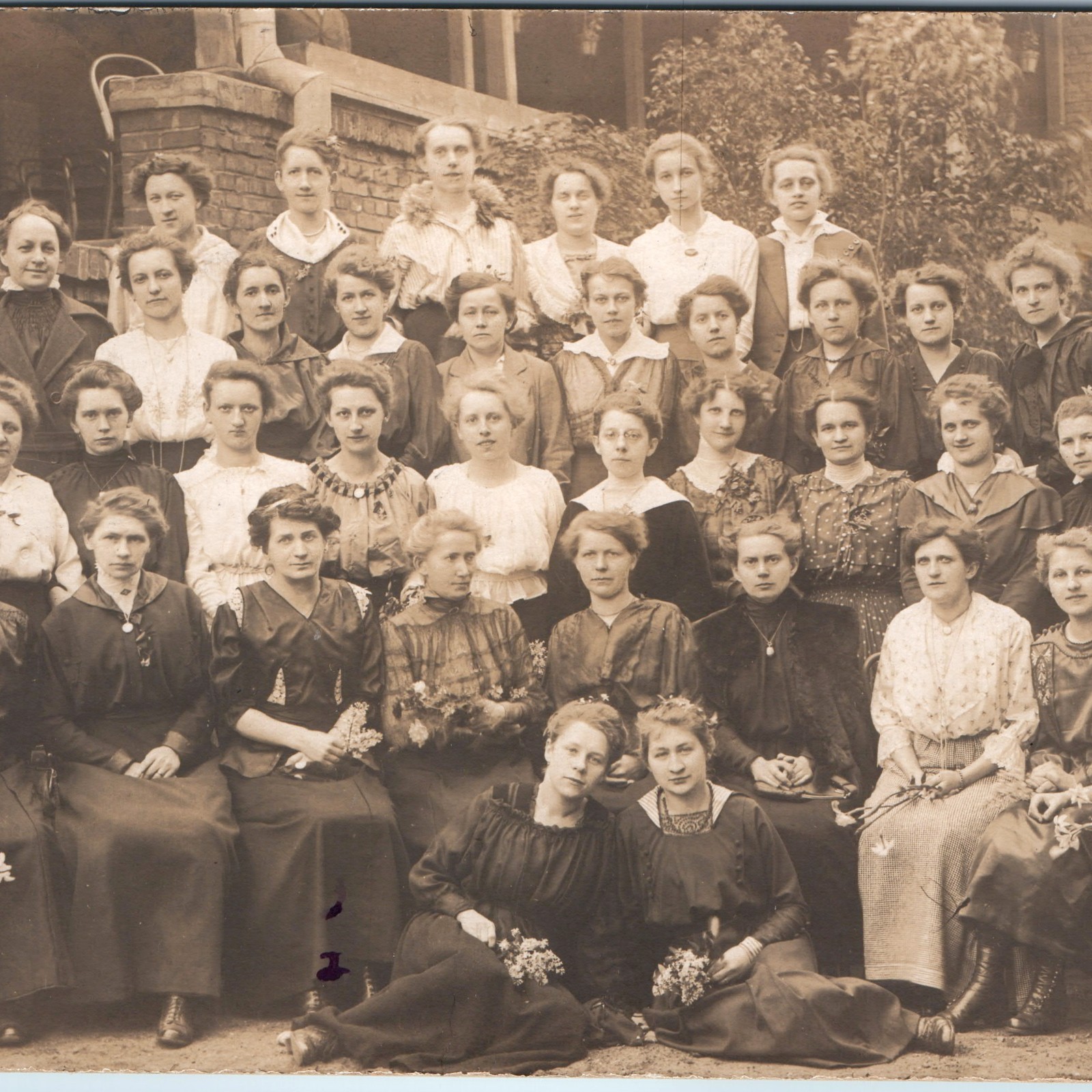 c1910s Large Group Gibson Girls RPPC Postcard Edwardian Fashion Gowns Flowers