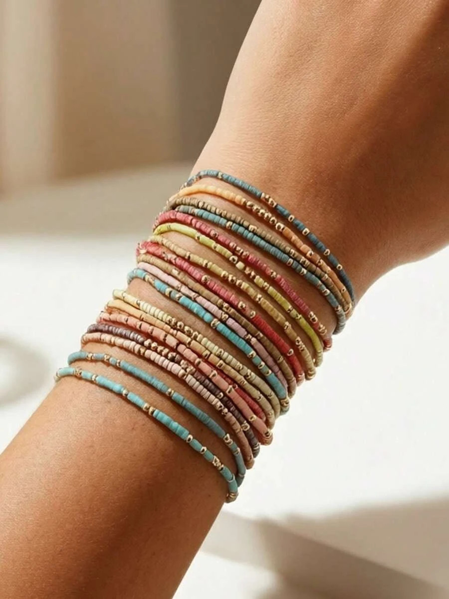 19pcs Boho Multi Layer Bracelet Set Colorful Beaded Women Jewelry 19pcs Boho Multi Layer Bracelet Set Colorful Beaded Women Jewelry