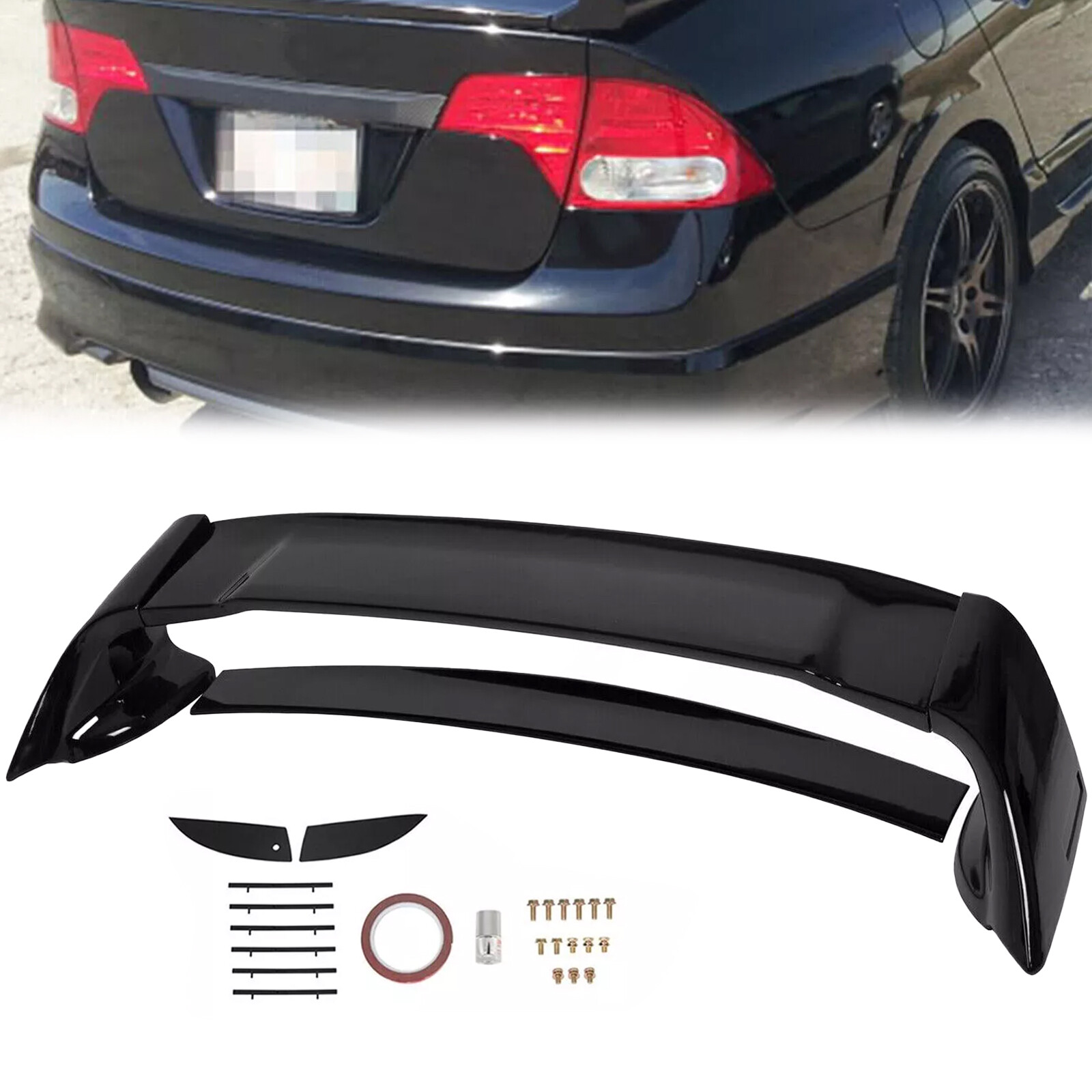 For 06-11 Civic 4DR Sedan Gloss Black Painted Mugen Style RR Trunk Wing Spoiler For 06-11 Civic 4DR Sedan Gloss Black Painted Mugen Style RR Trunk Wing Spoiler