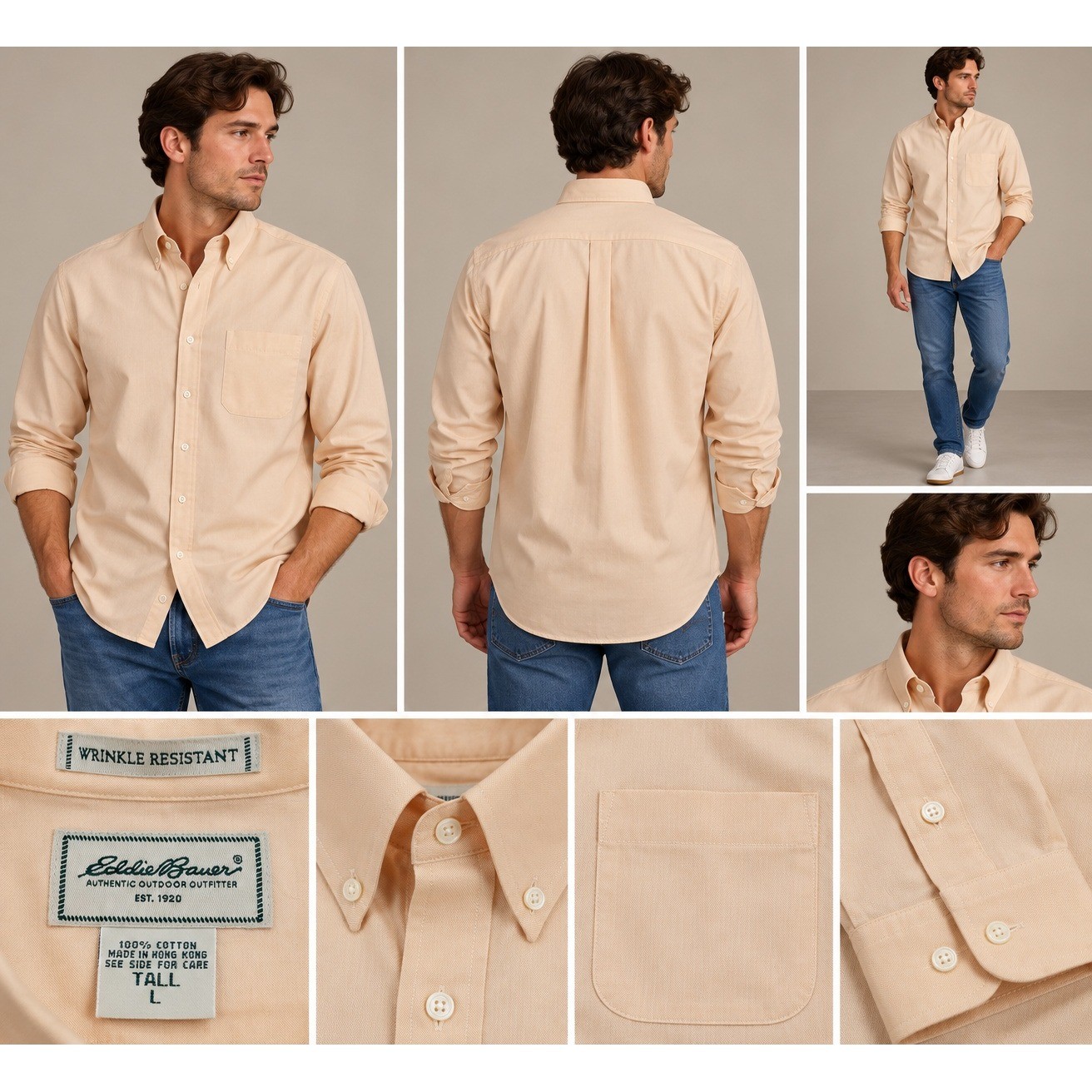 Eddie Bauer Shirt Mens Tall L Peach Excellent Old Money Americana Button Down