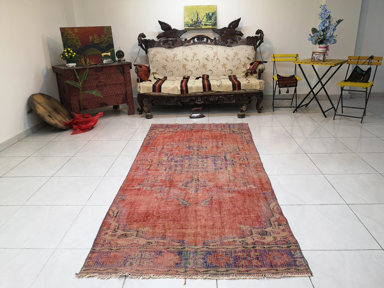 Orange Turkish Runner Rug, Vintage Handmade Wool (3.9 x 8.5 ft) Orange Turkish Runner Rug, Vintage Handmade Wool (3.9 x 8.5 ft)
