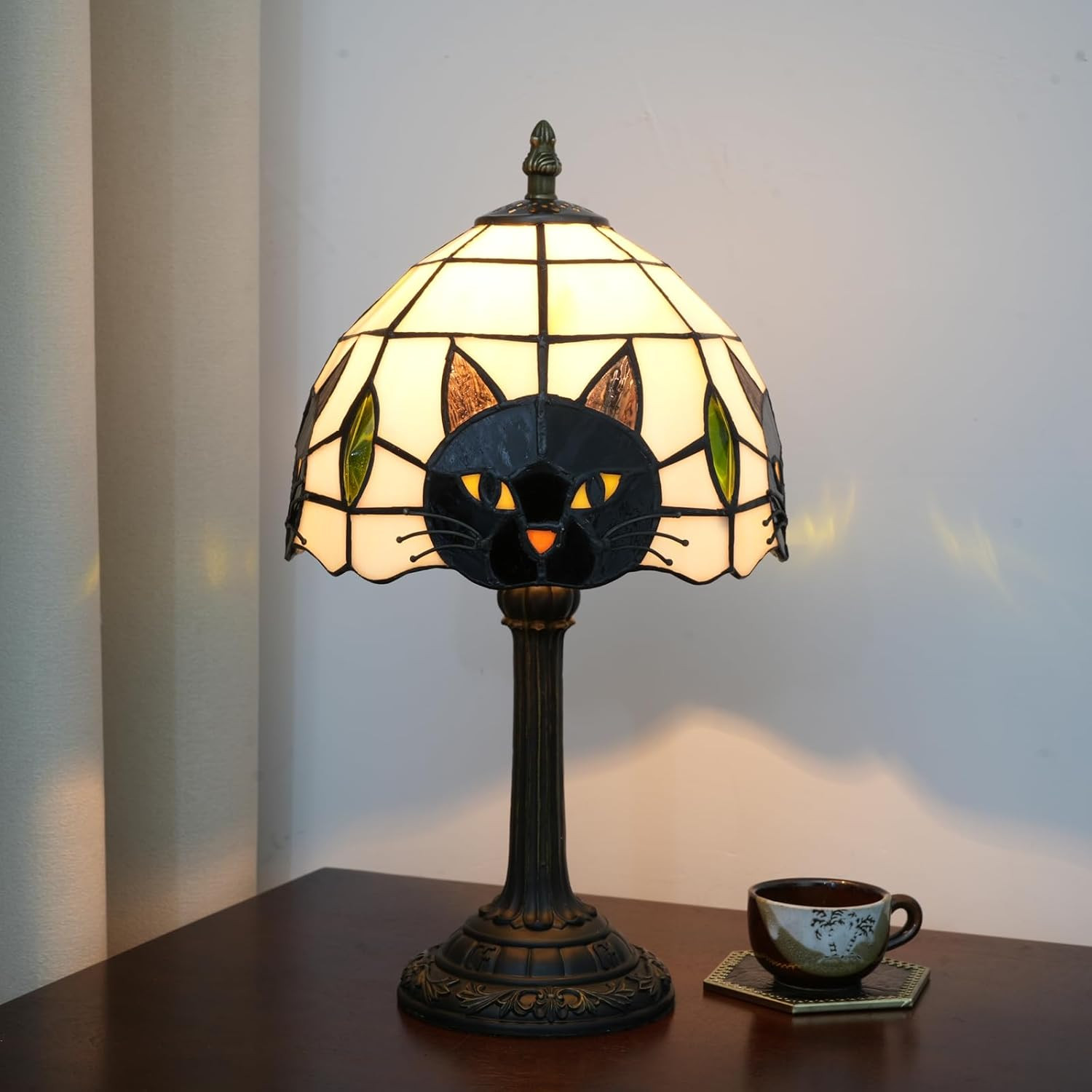 Tiffany Style Black Cat Stained Glass Table Lamp Cute Small Quirky Table Lamp Be