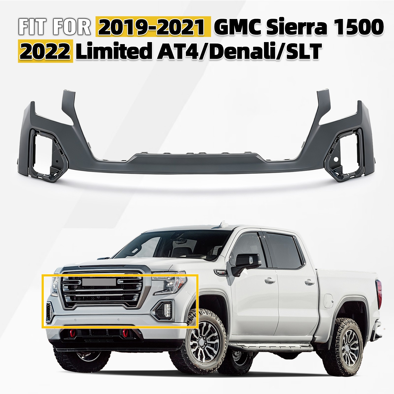 For 2019-2021 GMC Sierra 1500 AT4 Denali SLT Front Bumper Cover Upper Primed For 2019-2021 GMC Sierra 1500 AT4 Denali SLT Front Bumper Cover Upper Primed