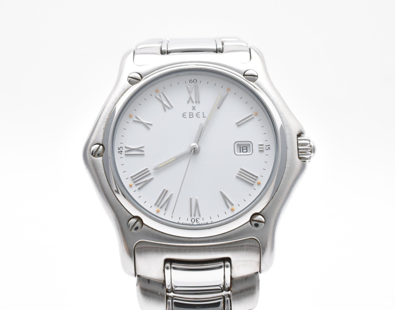 EBEL 1911 Classic Wave 987902 Date White Dial Silver Quartz Men\'s Watch JAPAN