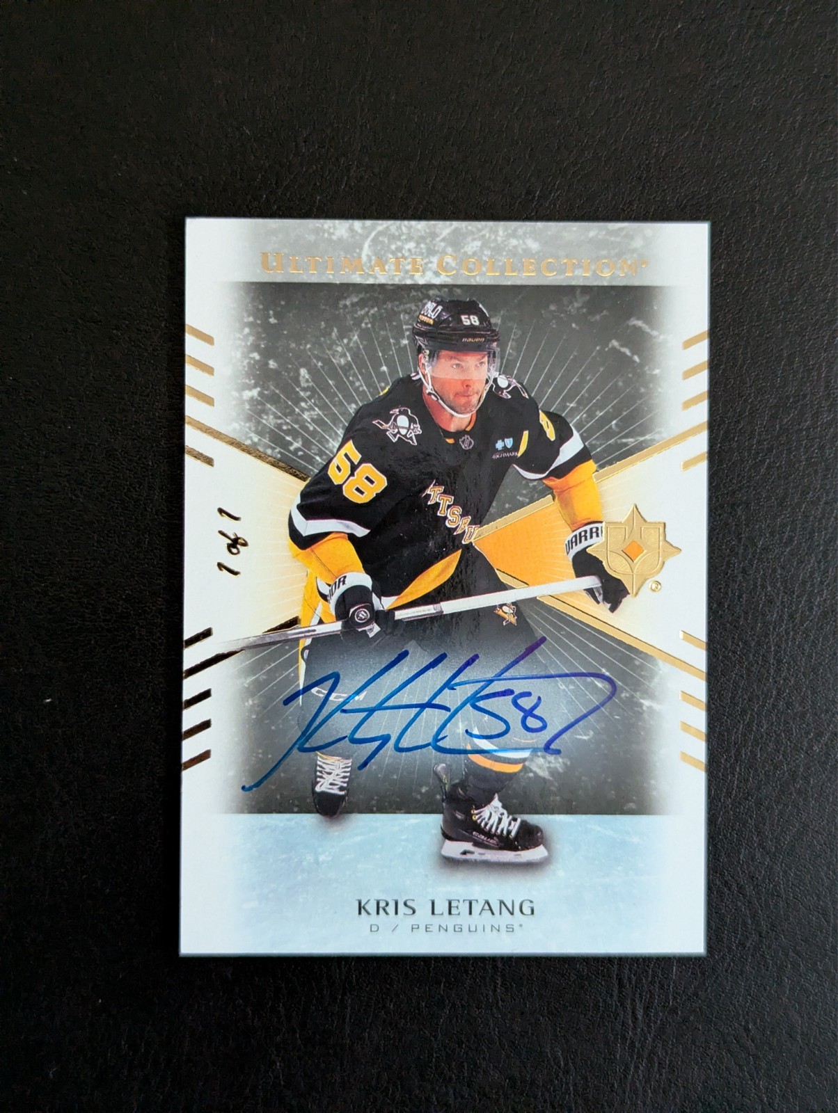 2025-26 Upper Deck Ultimate Collection Kris Letang Black Auto 1 of 1 Card