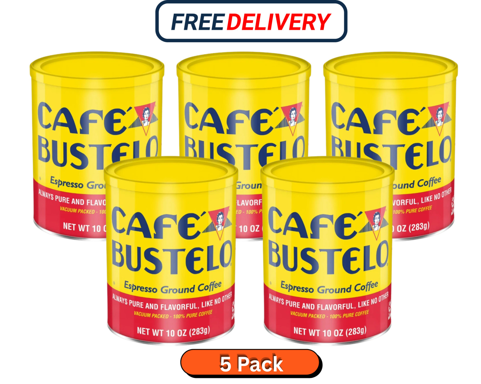 Cafe Bustelo, Espresso Style Dark Roast Ground Coffee, 10 oz Can (Pack of 5)