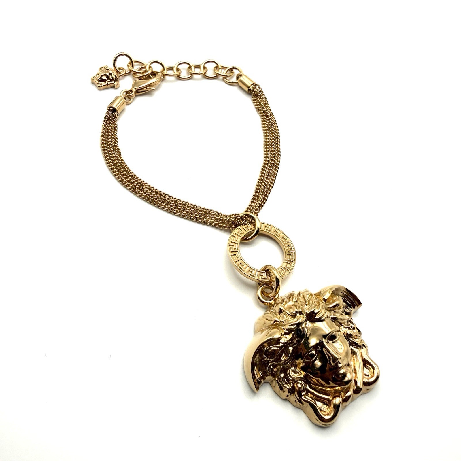 Versace Medusa Pendant Charm Bracelet Gold Tone Triple Multi Chain Authentic New