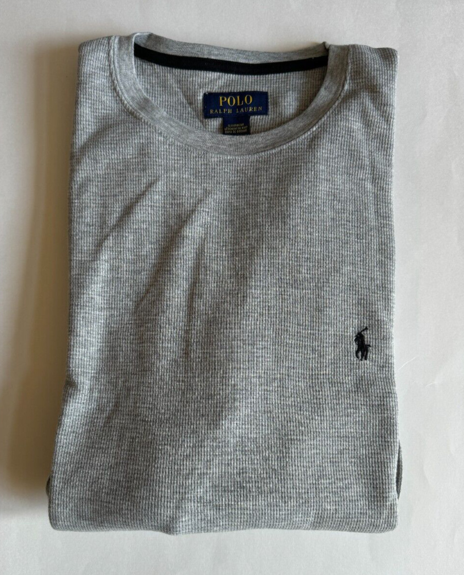 NWT Mens Polo Ralph Lauren Thermal Waffle Knit Long Sleeve Shirt Gray Heather
