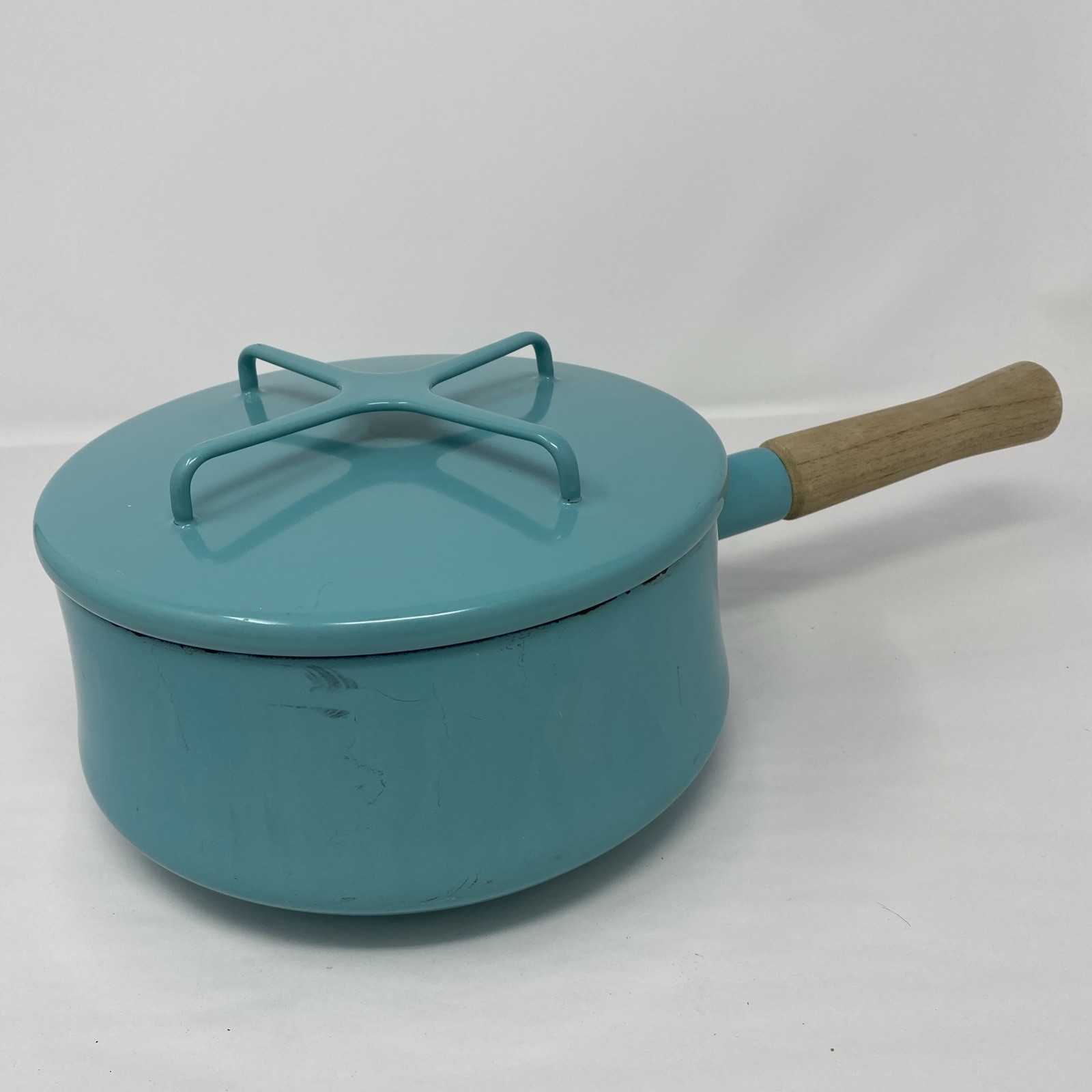 Dansk Kobenstyle Enameled Pot Wood Handle Blue Turquoise Aqua JHQ
