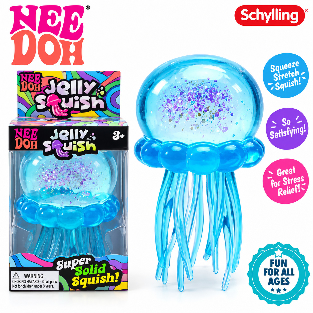 Needoh Fuzz Ball Jellyfish Squishy Toy Soft Sensory Stress Relief Random Color