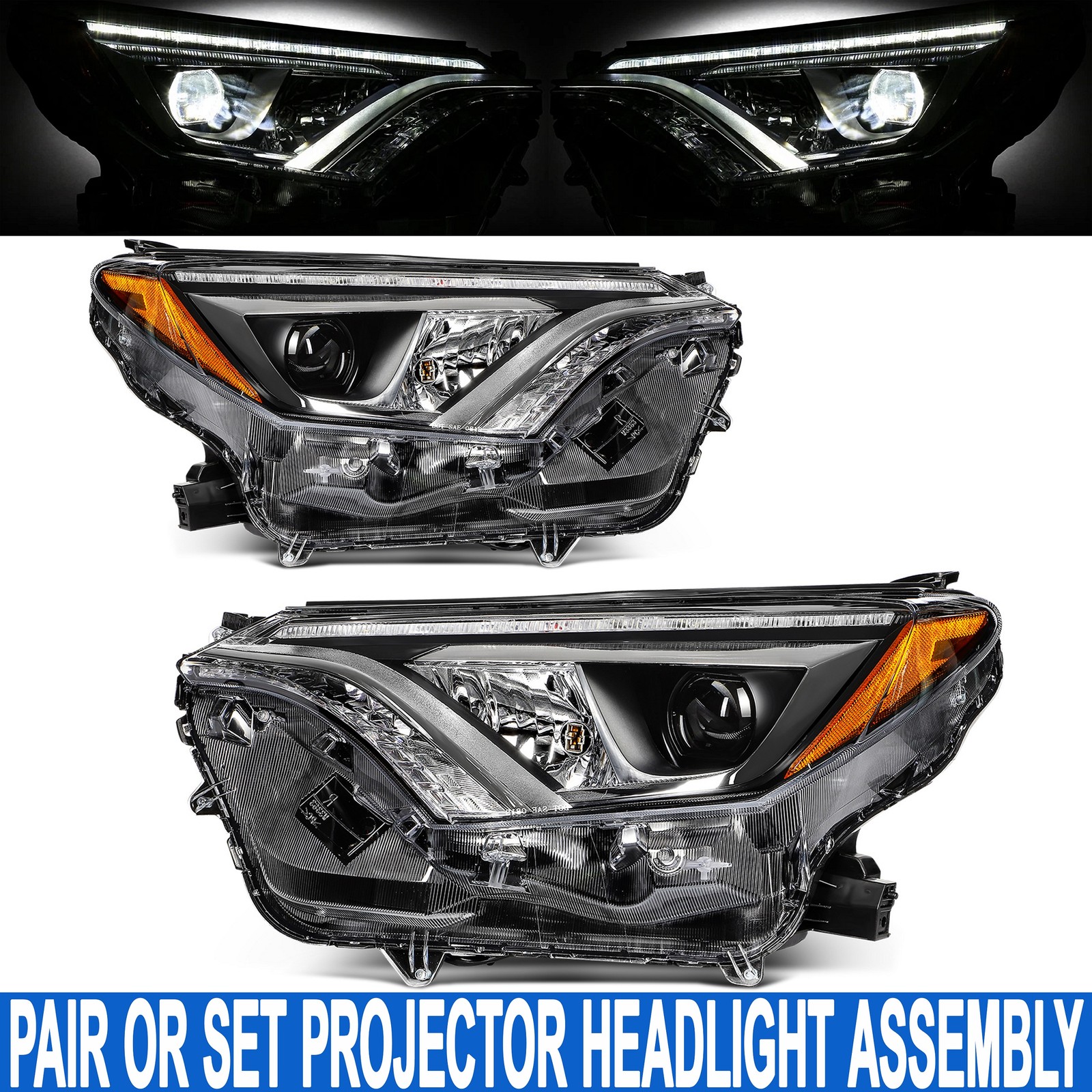 PAIR/SET Full LED DRL Projector Headlights For Toyota RAV4 Hybrid SE 2017 2018