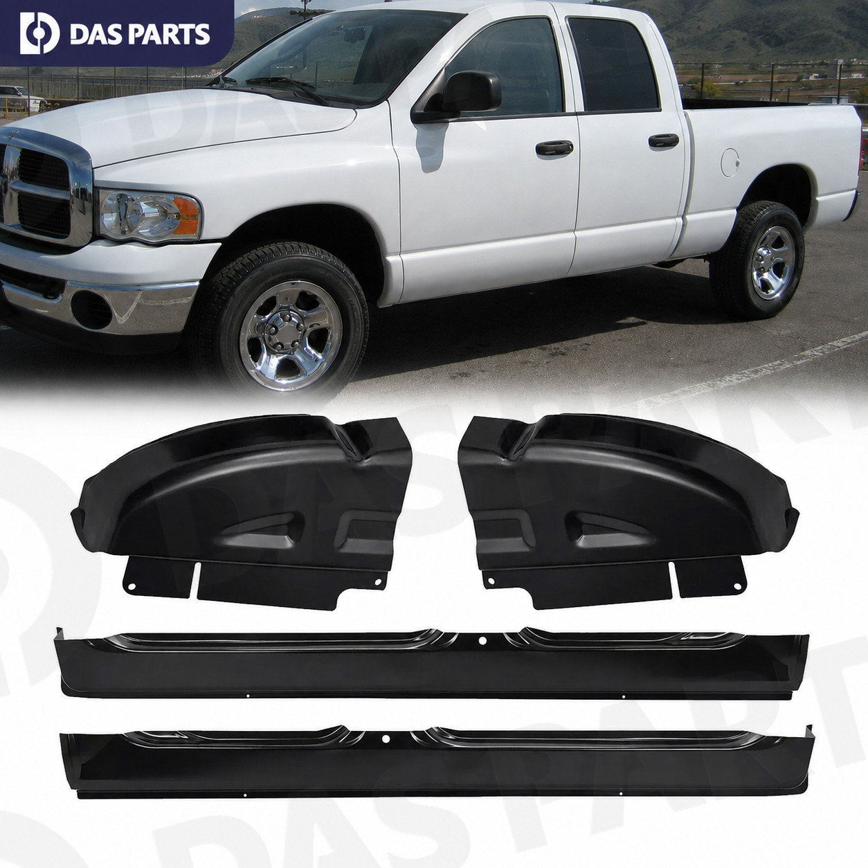 Pair Rocker Panels & Cab Corners For 2002-2008 Dodge Ram Quad Cab 1500 2500 3500