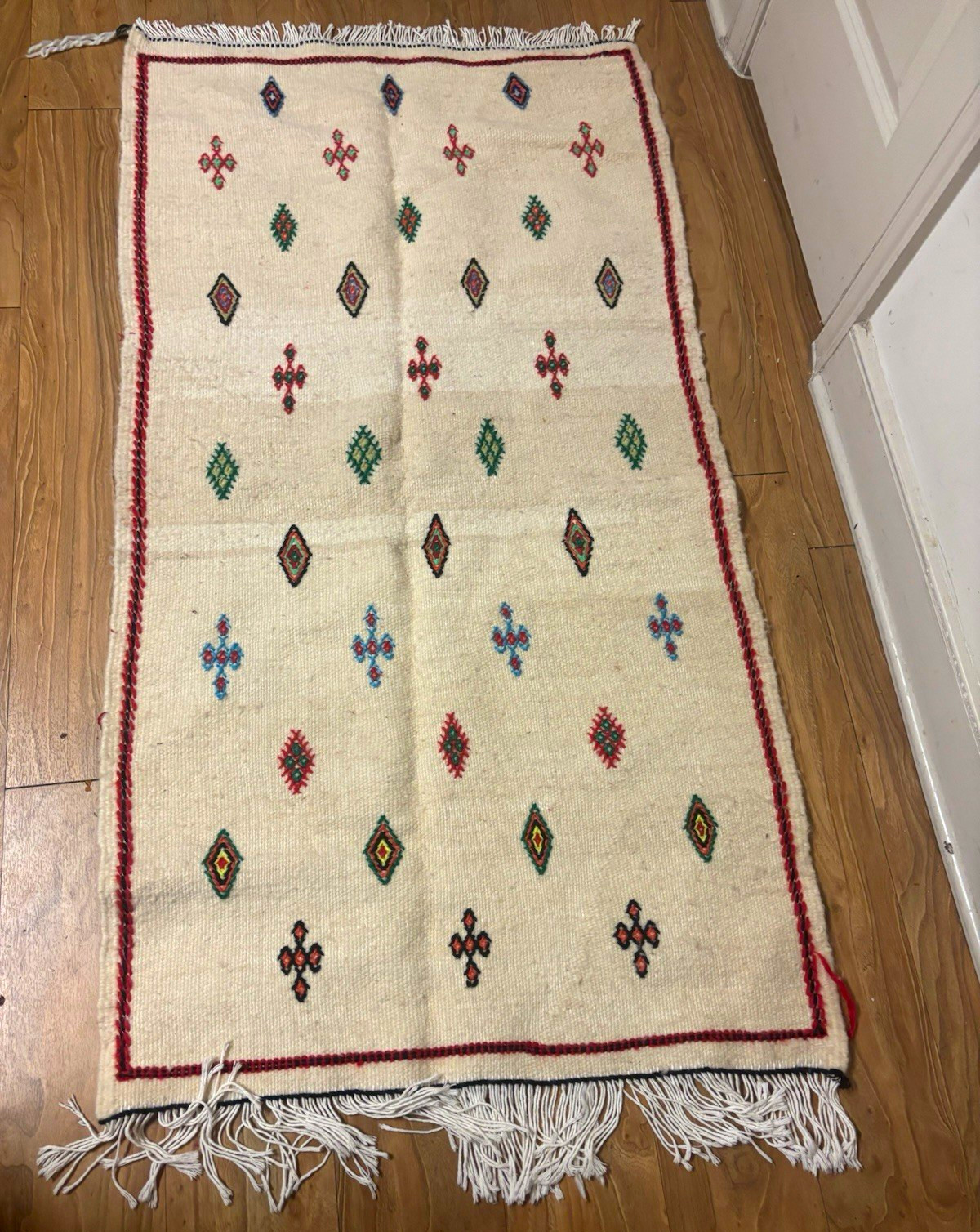 Handmade Moroccan Wool Rug 55x29 Tribal Berber Sheep Wool New Handmade Moroccan Wool Rug 55x29 Tribal Berber Sheep Wool New