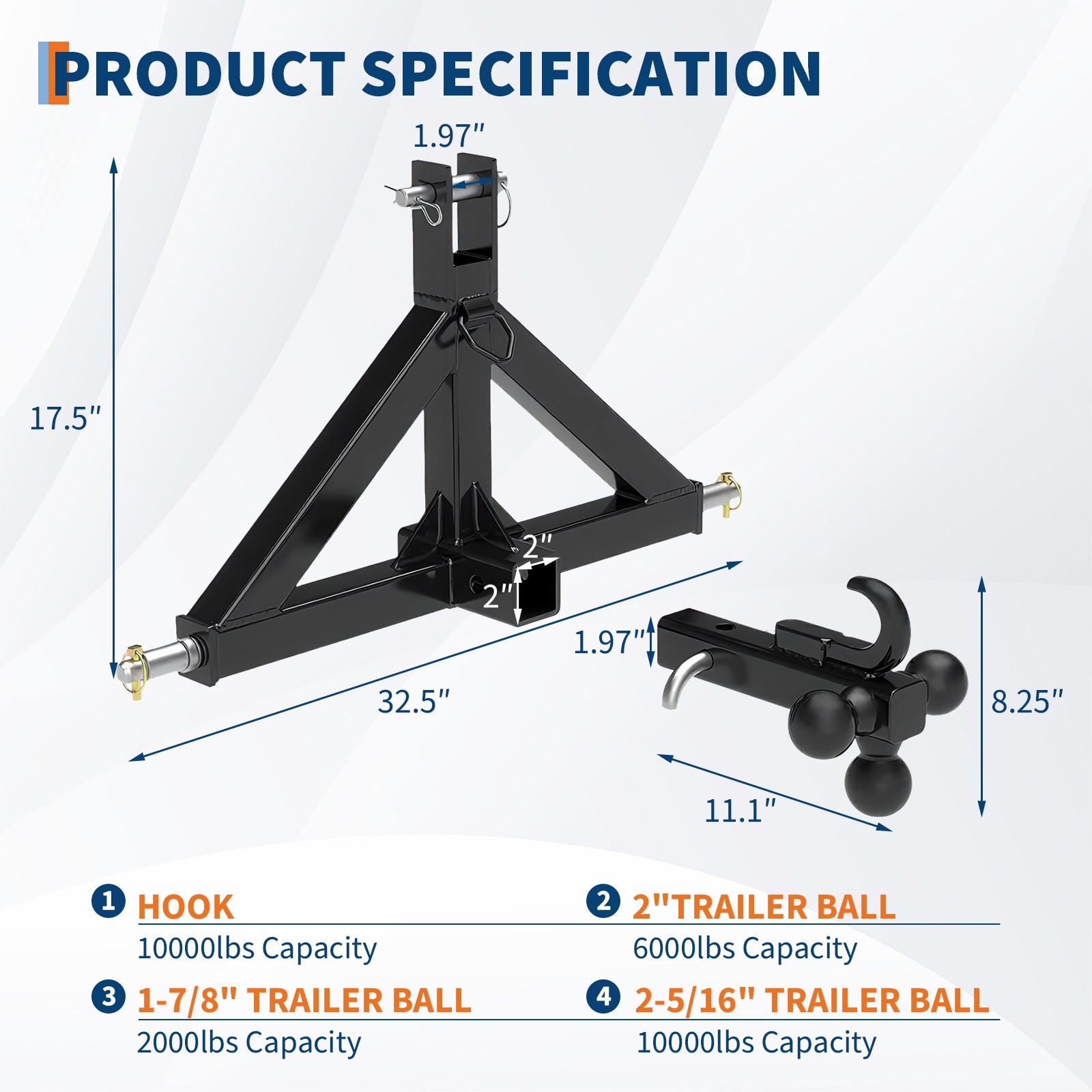 3 Point Hitch Receiver Trailer Hitch Category 1 Tractor 2