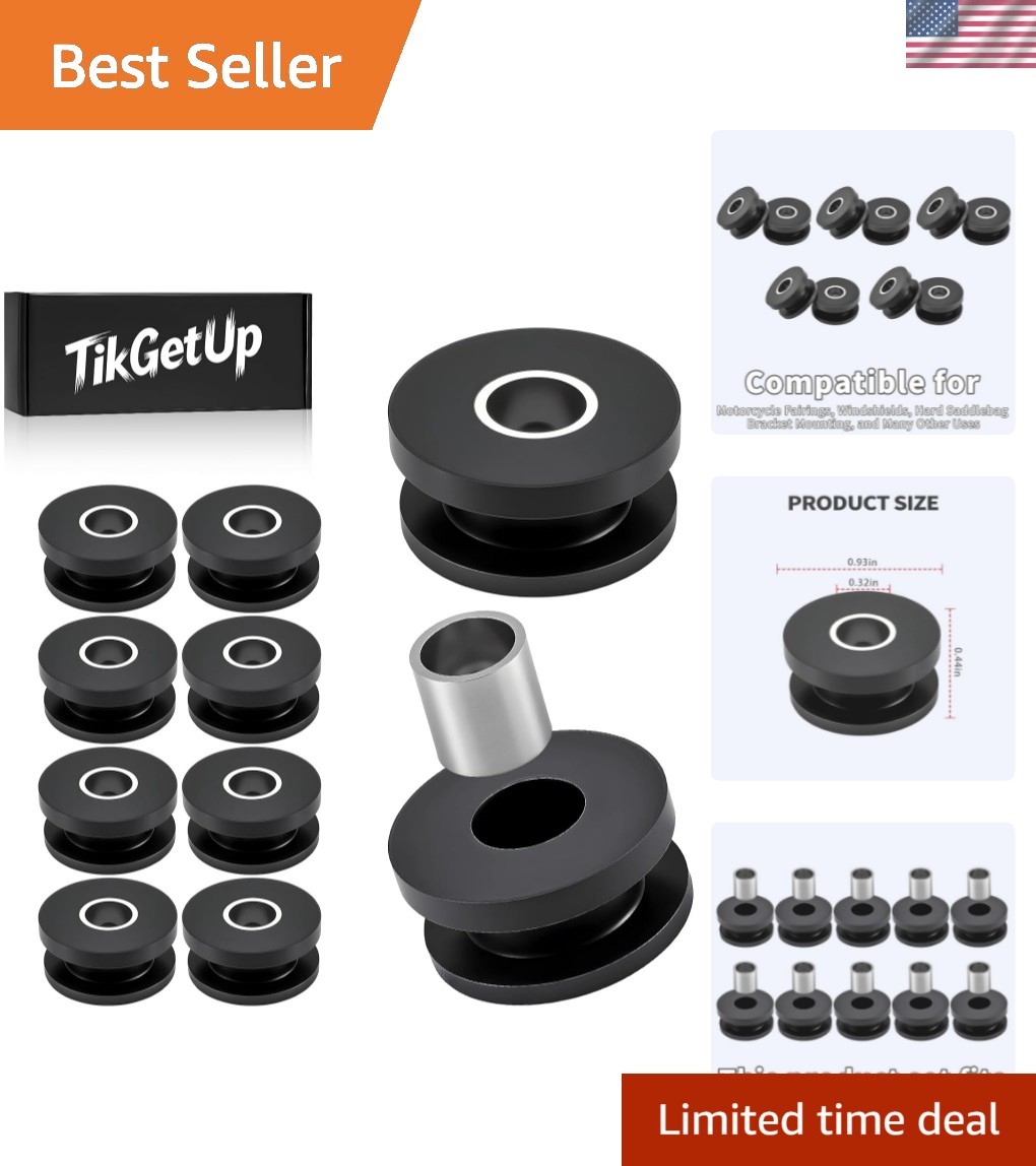 10Pc M8 Rubber Isolation Grommets with Stainless Steel Inner Sleeves for Moto...