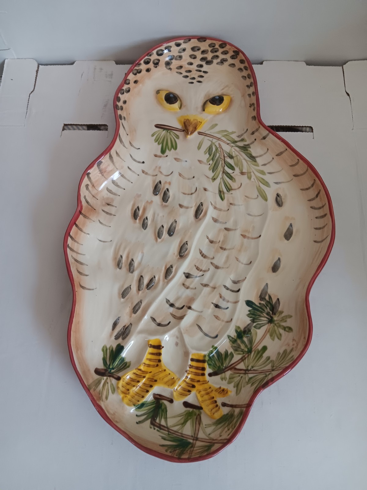 Anthropologie Nathalie Lete Snowy Owl Serving Platter Ceramic Holiday HTF 