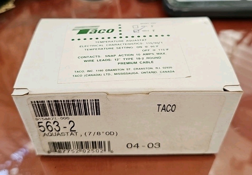 Taco 563-2 Temperature Aquastat 7/8\