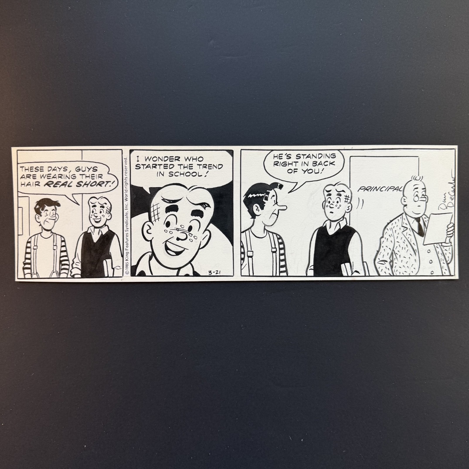 Archie Original Comic Art Signed Dan DeCarlo Riverdale Daily Strip 1985 Jughead