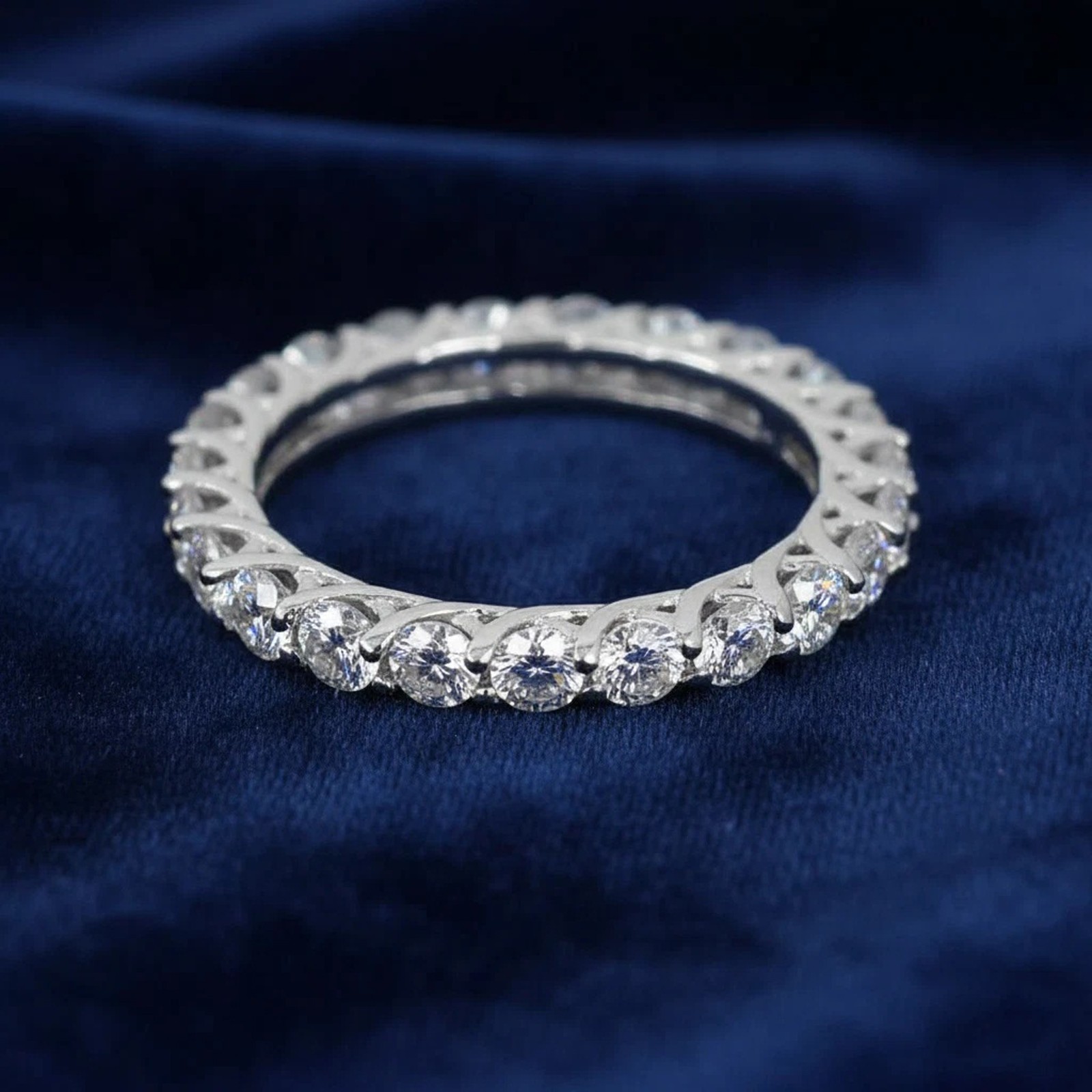 Solid 925 Silver Round Shape 2.00Ct. Certified White Diamond Band - Tariffs Free