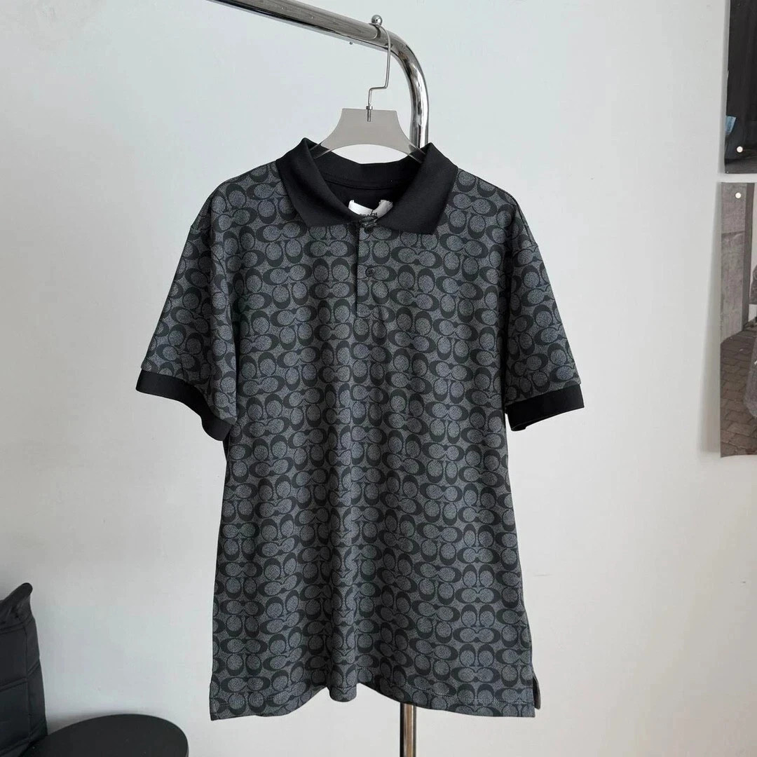 NWT COACH Men\'s Signature Black Full printed POLO T Shirt