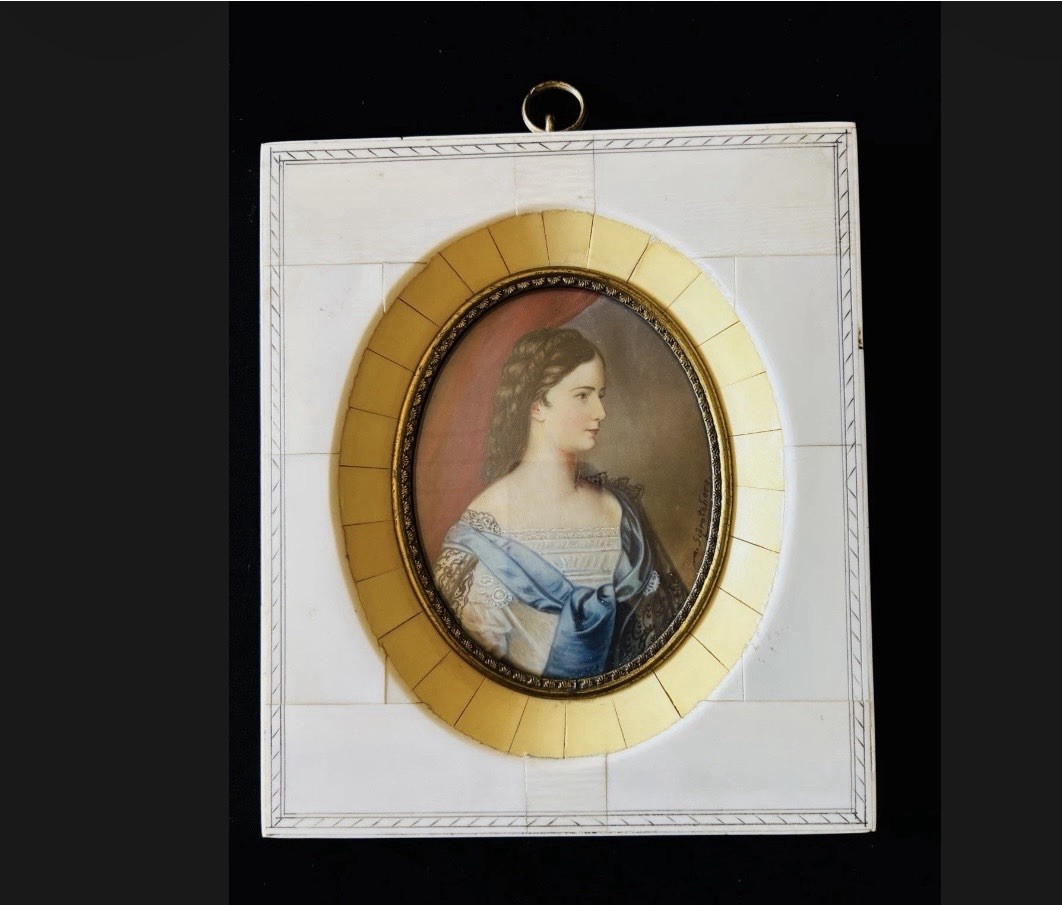 Antique 19c HAND PAINTED Miniature Portrait Empress Elizabeth Of Austria SISI