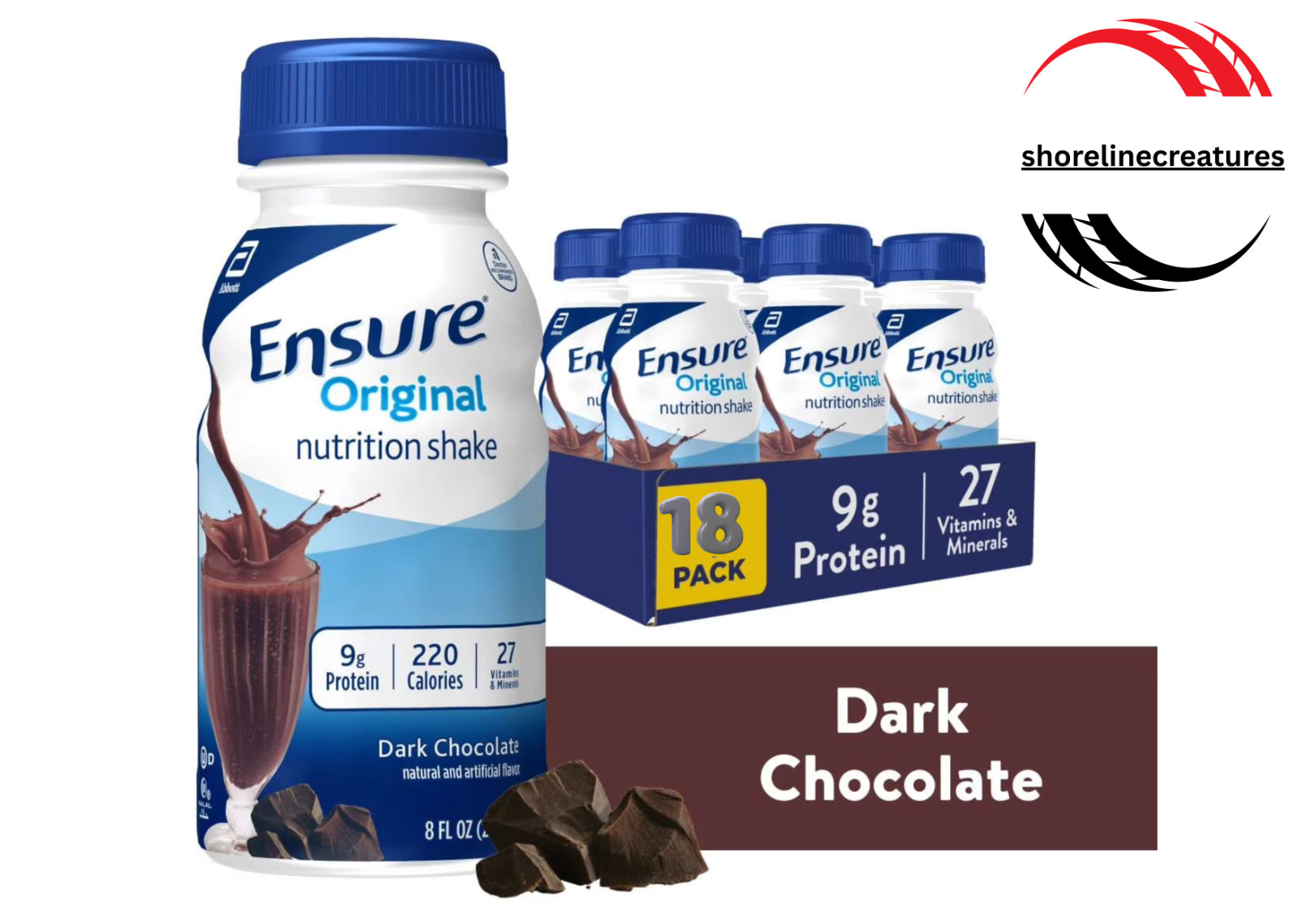 Ensure Original Nutrition Shake, 9g Protein, Dark Chocolate, 8 fl oz - 18 Pack