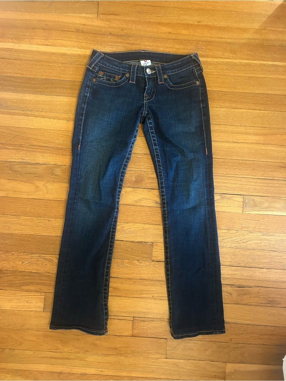 Vintage True Religion Dark Wash Low Rise Straight Leg Jeans Flap Pockets Size 26 Vintage True Religion Dark Wash Low Rise Straight Leg Jeans Flap Pockets Size 26