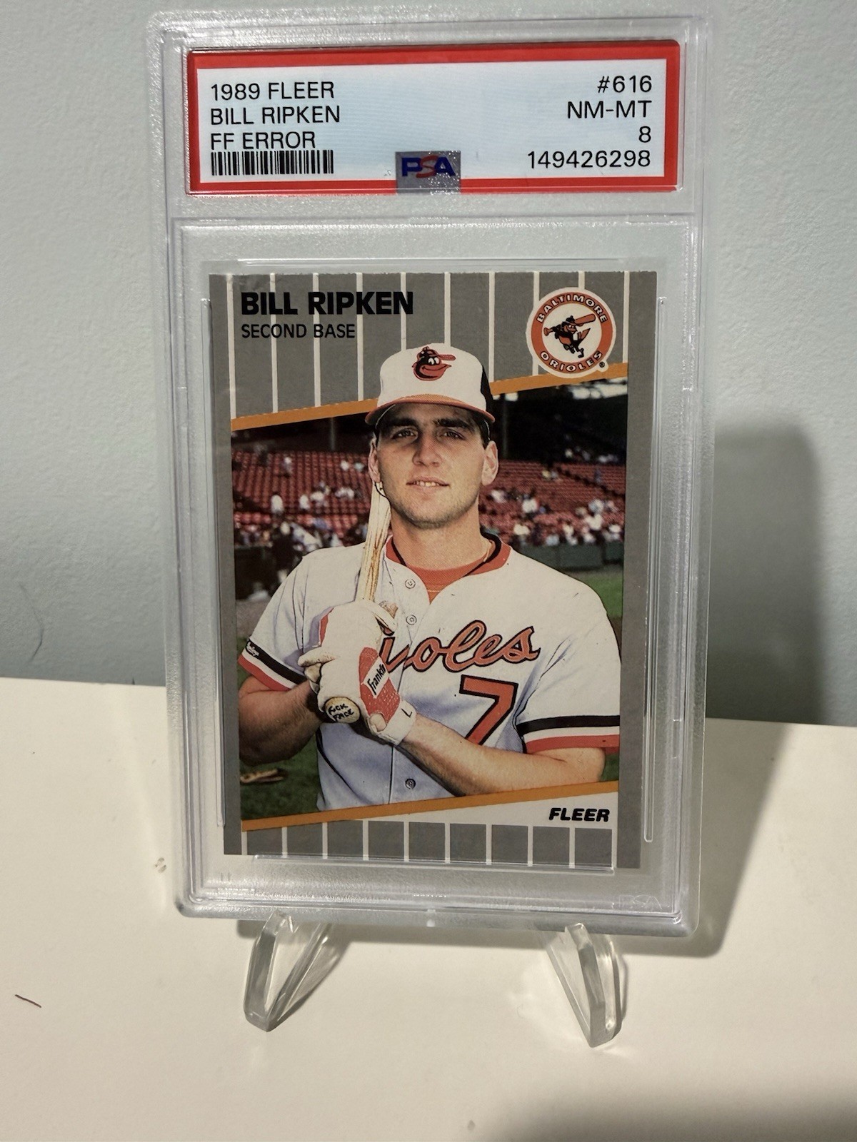 1989 Fleer Bill Ripken FF ERROR Card #616 Billy Face Bat Rare PSA 8 1989 Fleer Bill Ripken FF ERROR Card #616 Billy Face Bat Rare PSA 8
