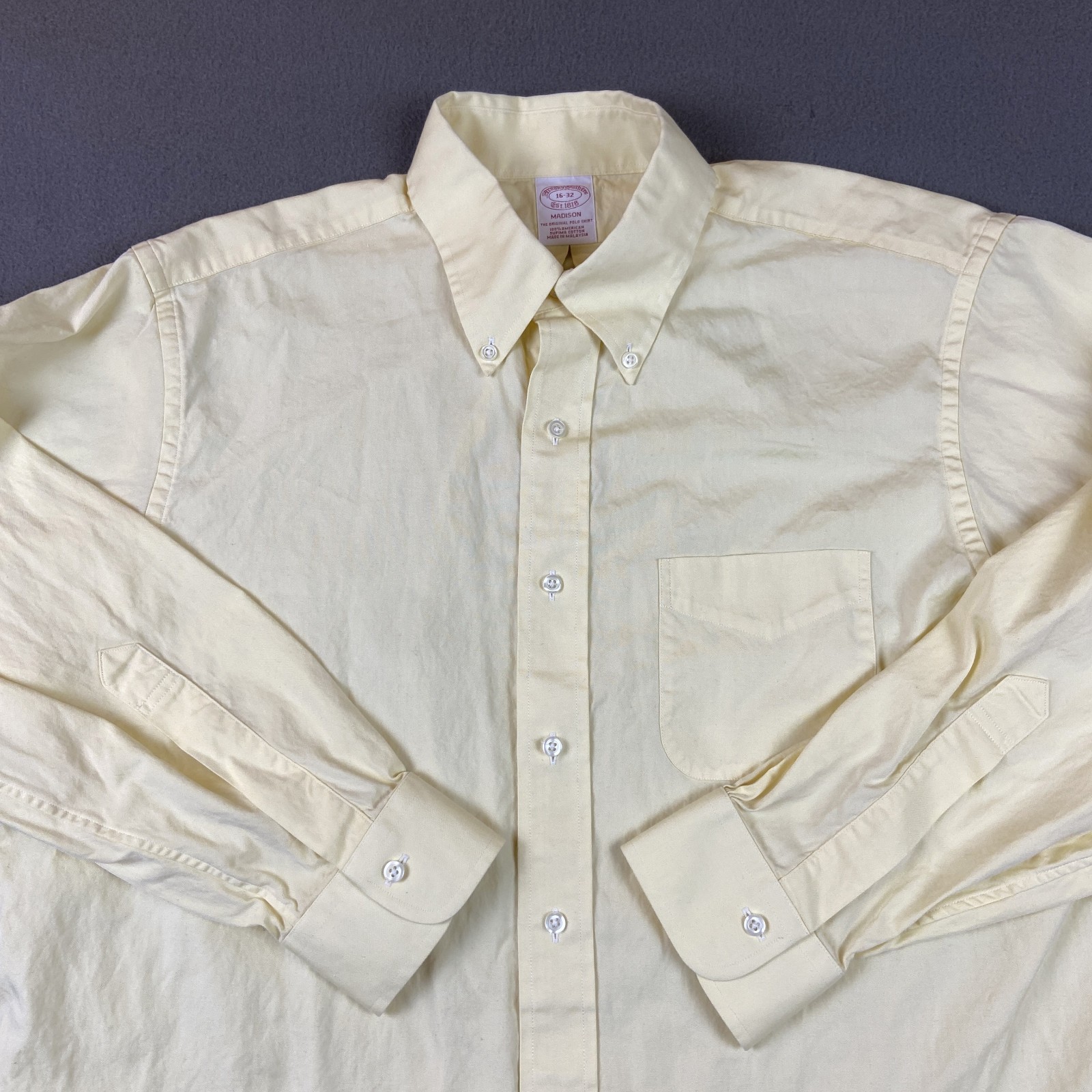 Brooks Brothers Shirt Mens 16 Yellow Oxford Cotton Button Down Madison Business Brooks Brothers Shirt Mens 16 Yellow Oxford Cotton Button Down Madison Business
