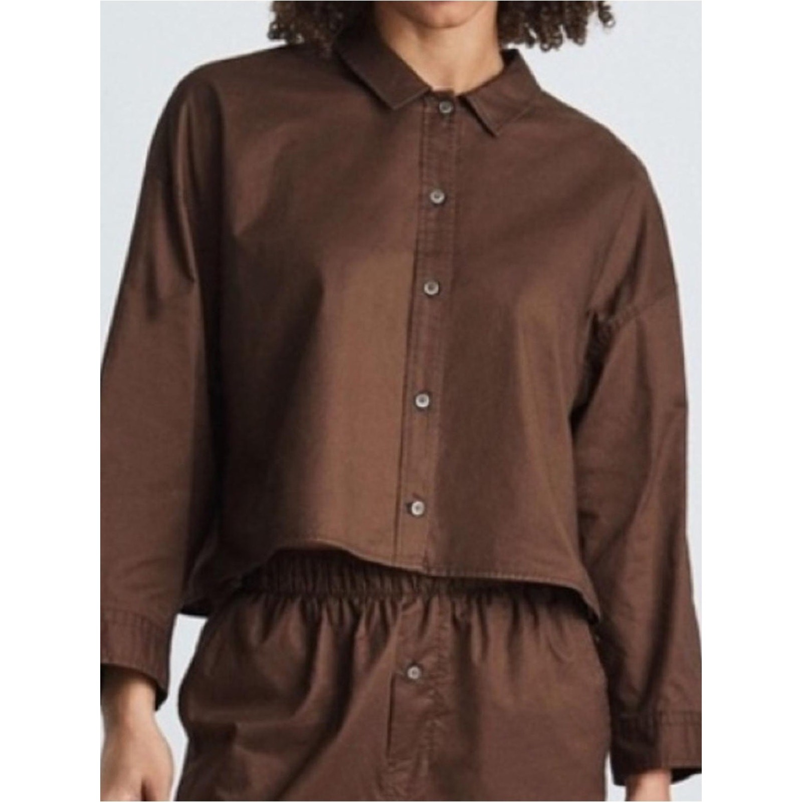 NWT Everlane XS Boxy Chestnut Brown Cropped Button Down Pajama Top Poplin Cotton