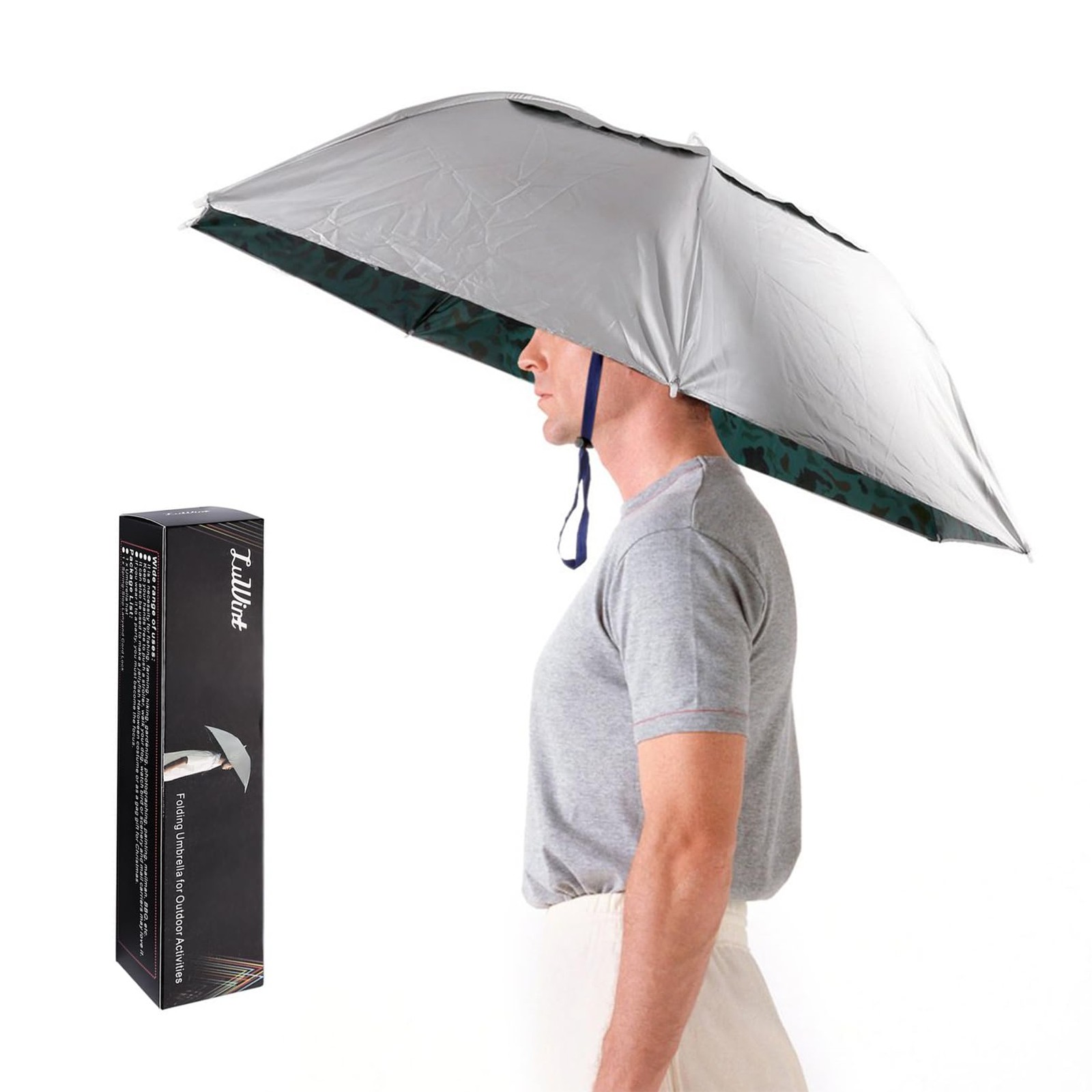 Luwint Umbrella Hat Hands Free, 36\'\' Wide Brim Sun & Rain Hat with Adjustable Ch