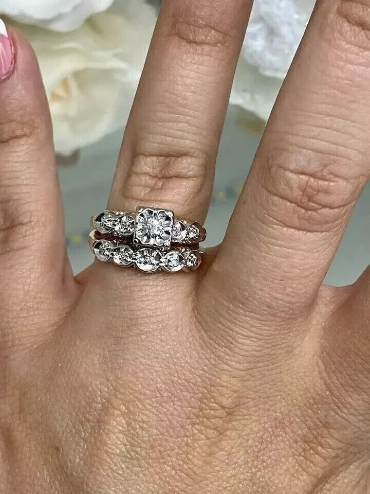 Women\'s Unique Wedding Bridal set Two Tone Plated 2.3 Ct Simulated Diamond