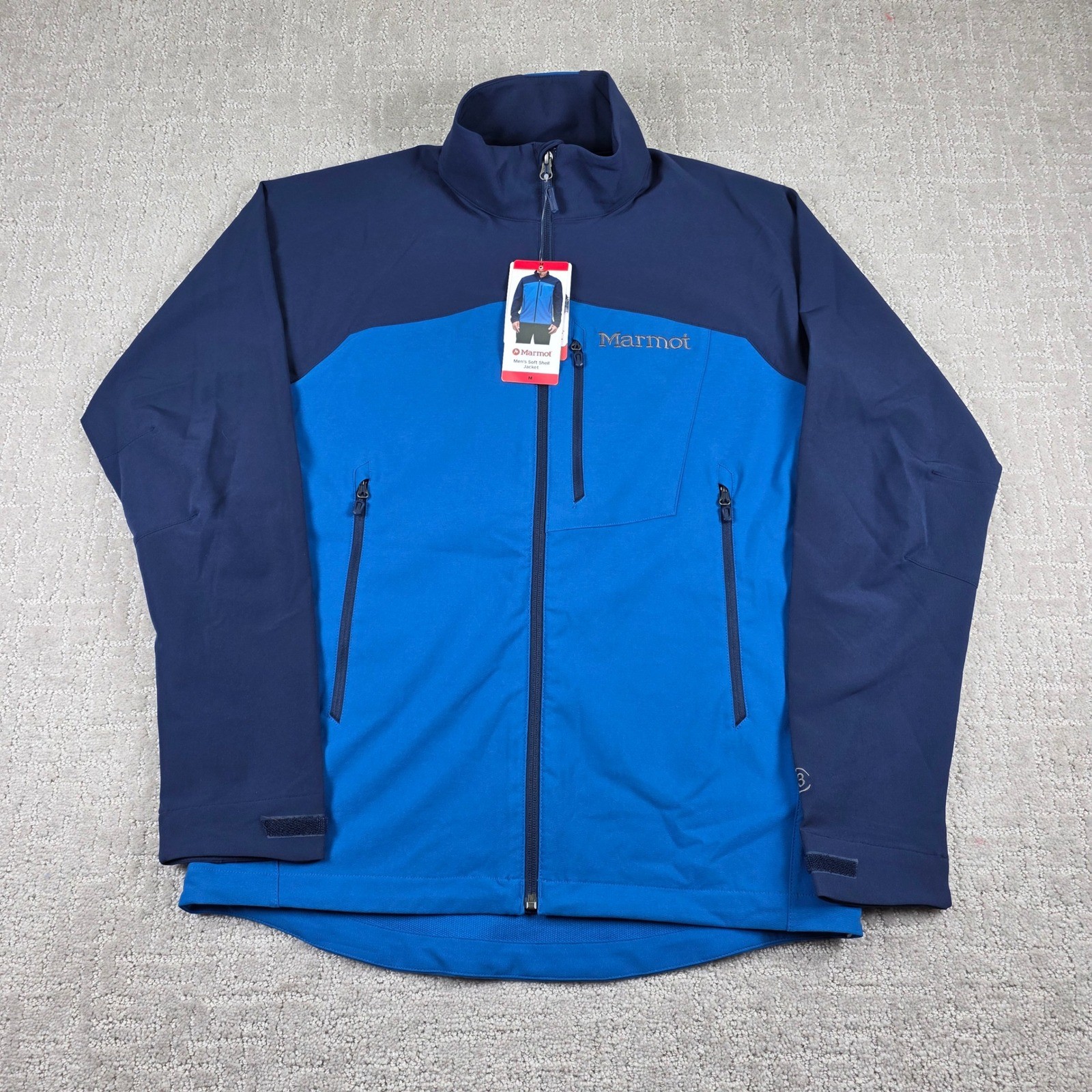 NEW Marmot Mens Medium M3 Softshell Jacket Blue Full Zip Breathable Outdoor Coat