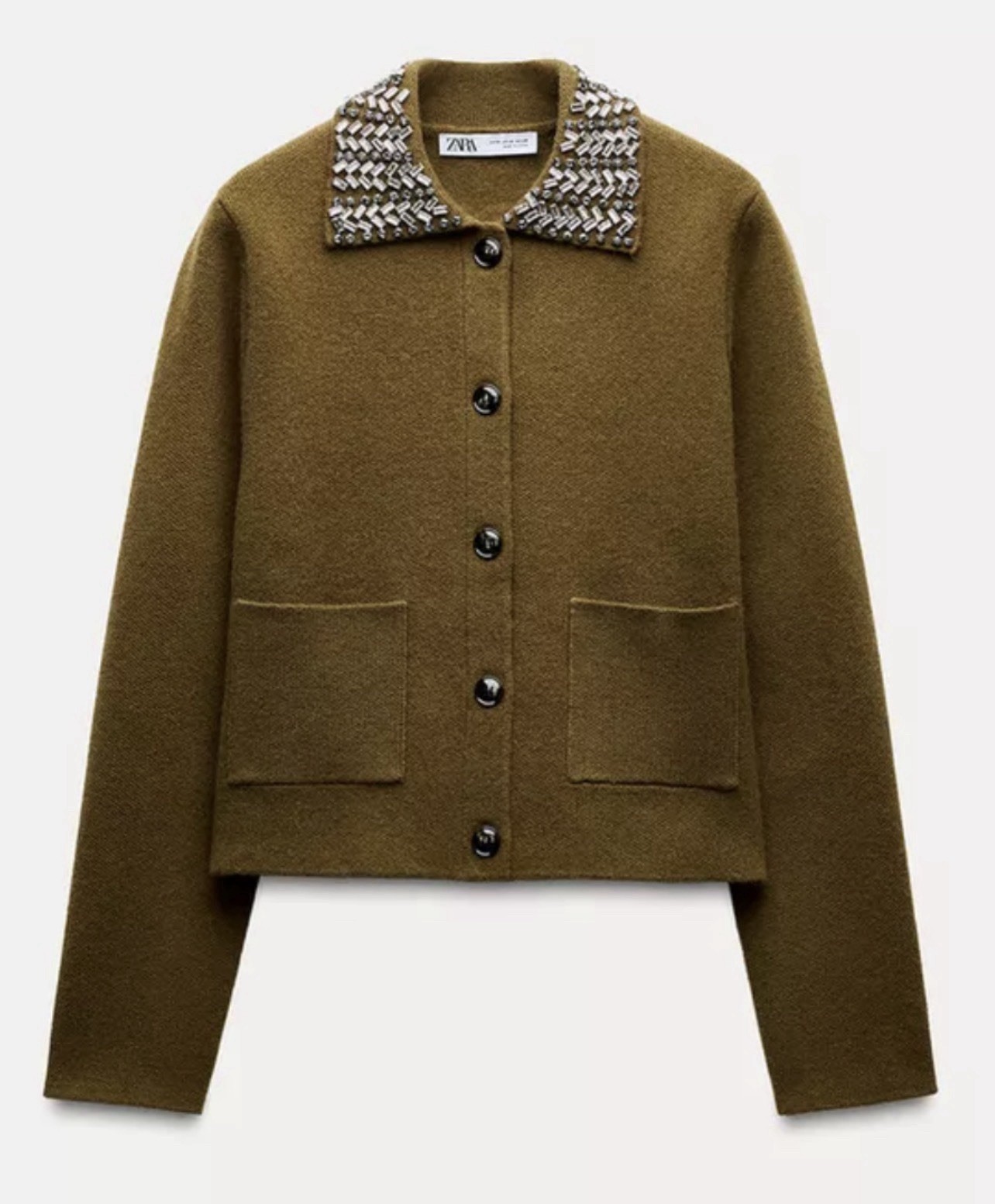 NWOT ZARA Women’s Cardigan Rib Knit 100% Wool Sweater Embellished Collared sz M NWOT ZARA Women’s Cardigan Rib Knit 100% Wool Sweater Embellished Collared sz M