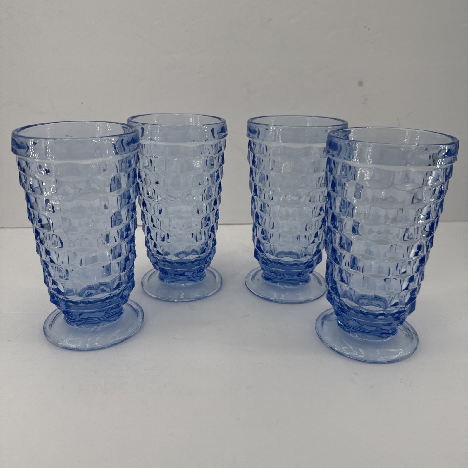 Vtg Indiana Glass Whitehall Blue Cubist Footed Drinking Glasses New W/Box
