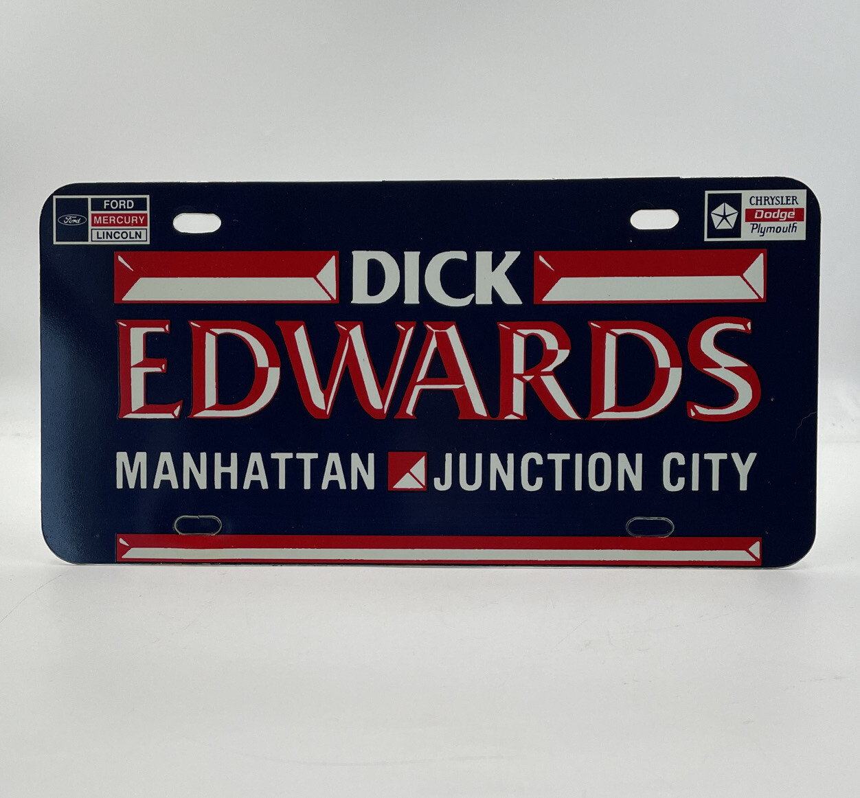 Dick Edwards Ford Dodge Chrysler Plastic Advertising License Plate Manhattan KS