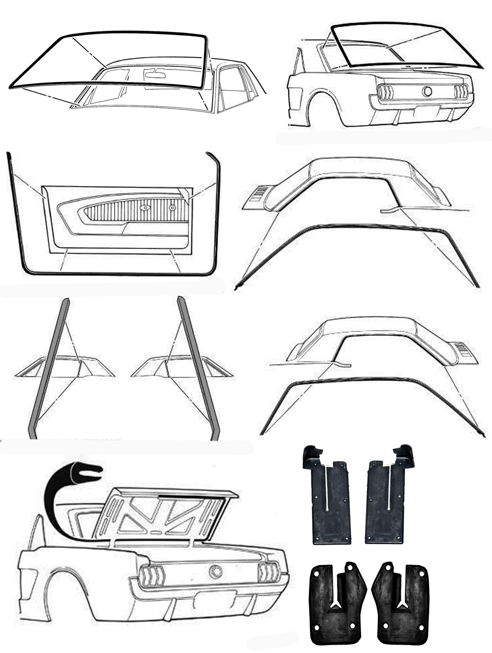 New 1965 - 1966 Ford MUSTANG Deluxe Weatherstrip Seal Kit Windshield Roof Doors