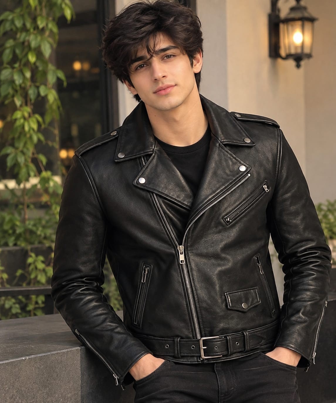 Men\'s Genuine Cowhide Leather Biker Jacket Brando Motorcycle Rocker Classic