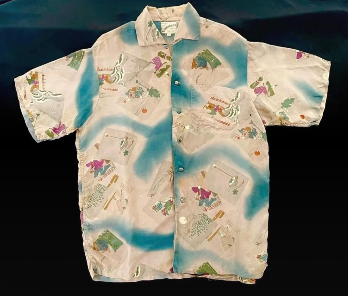 Rare 1940s True Vintage Watumulls Aloha Hawaiian Shirt Silk Hand Block Print XL Rare 1940s True Vintage Watumulls Aloha Hawaiian Shirt Silk Hand Block Print XL