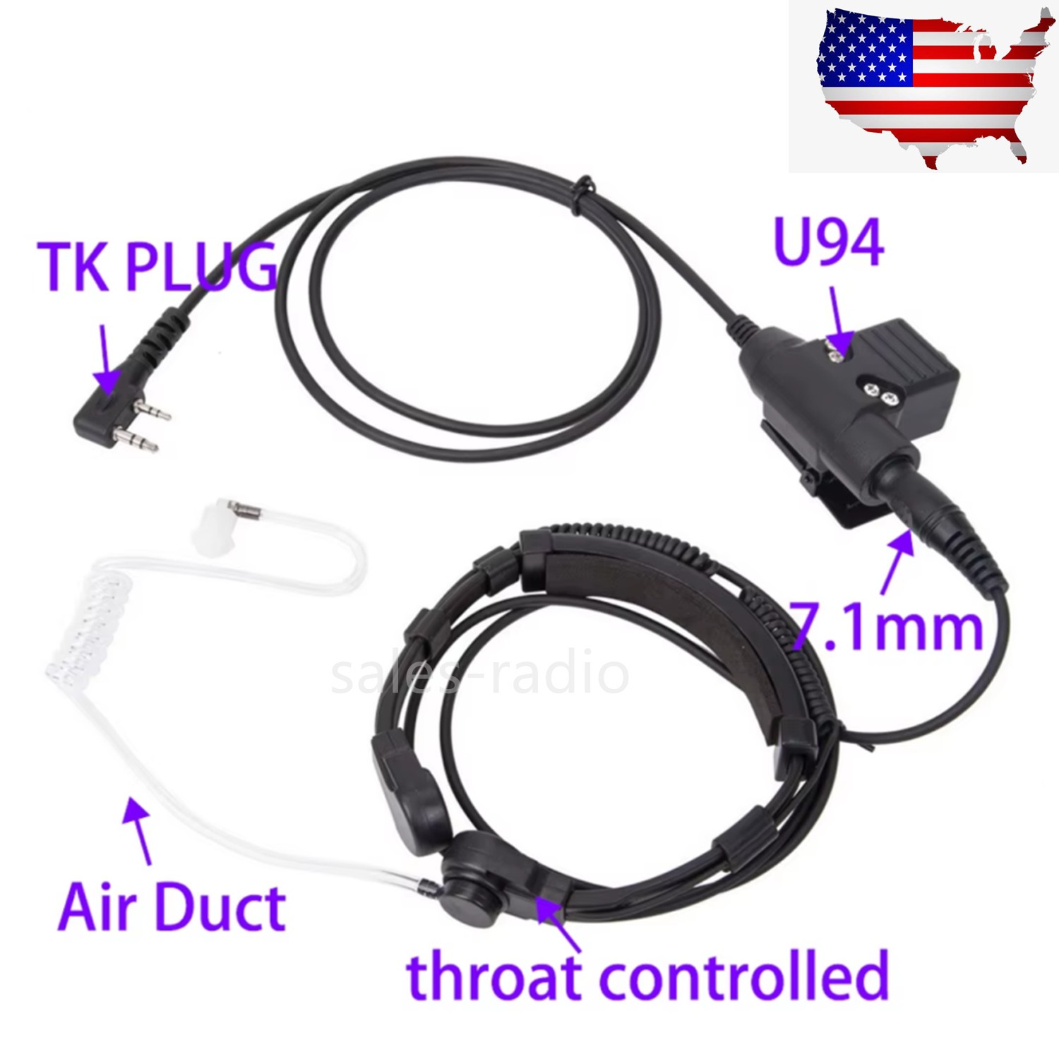 U94 PTT Neck Throat Mic Earpiece Nato Tactical Headset Baofeng UV-5R Ham Radios