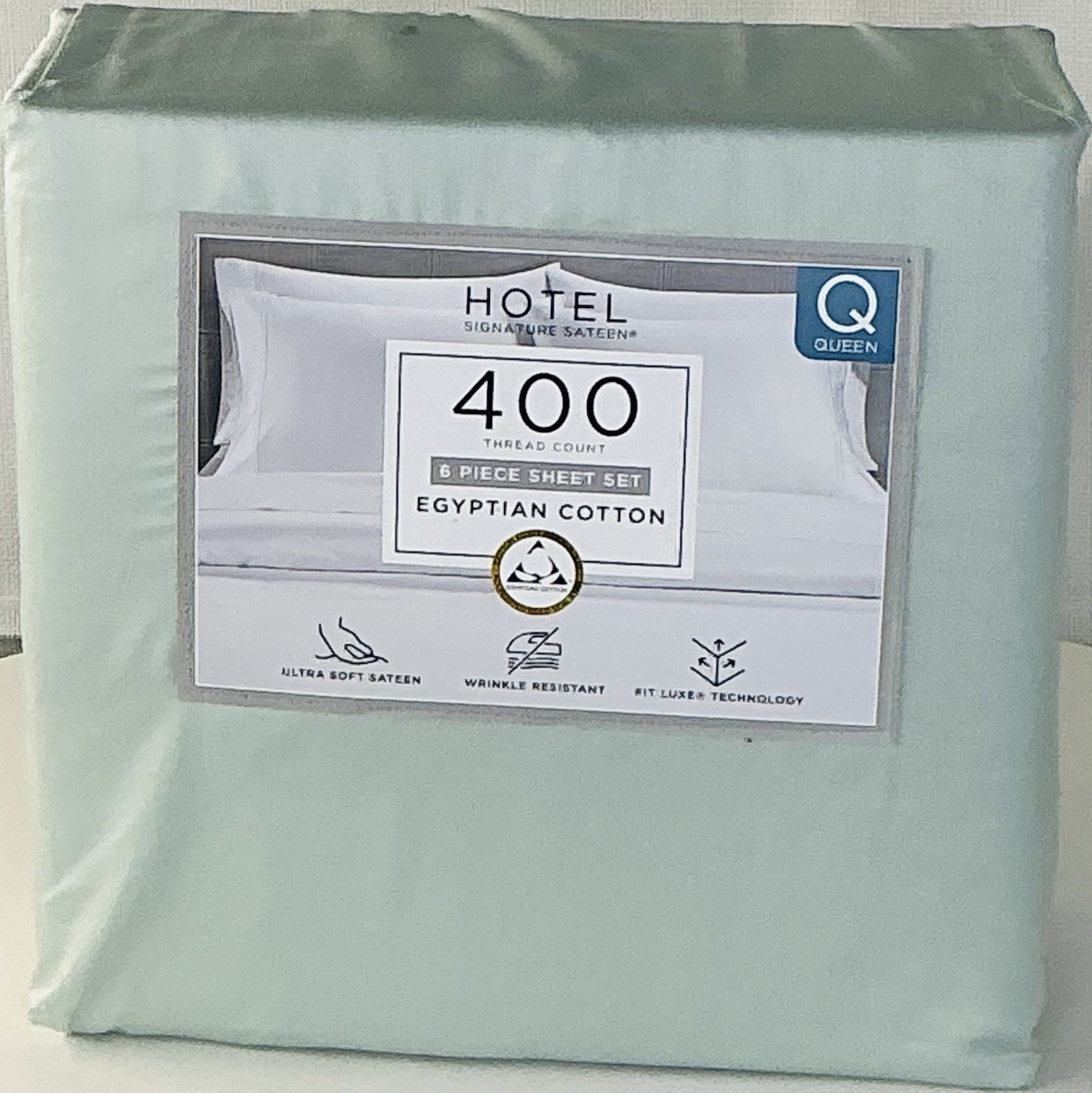 Hotel Signature Egyptian Cotton 400 TC 6 Pc QUEEN Sheet Set Misty Blue -PO