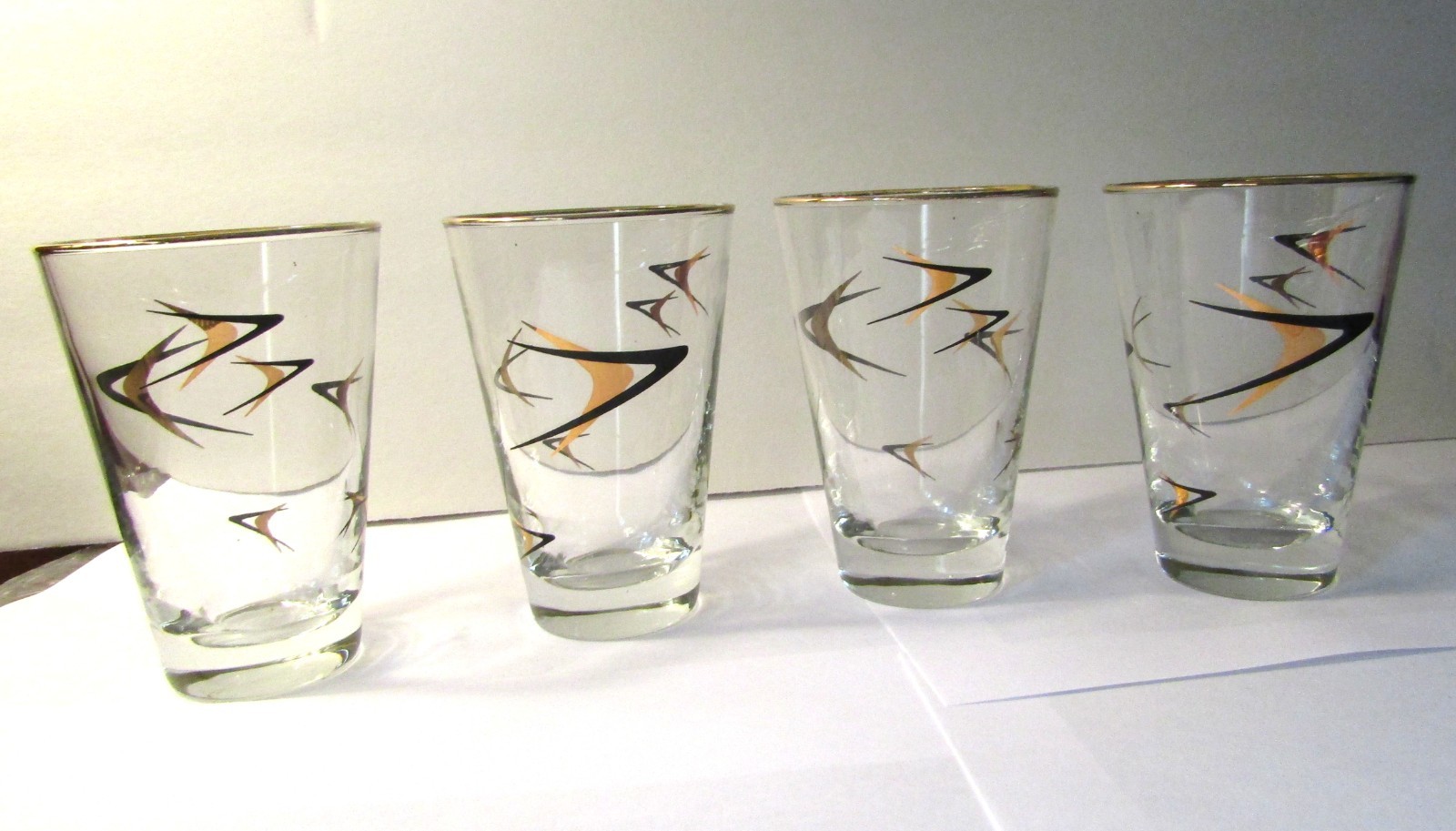 VTG MCM 50's SET OF 4 NEW DEALER CHRYSLER DESOTO LOGO INSIGNIA BARWARE GLASSES