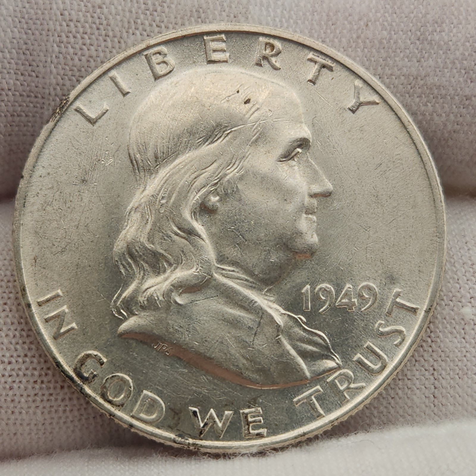 1949 D Ben Franklin Half Dollar 50c Unc BU Toner 90% Silver Bell Lines F-d49Ah